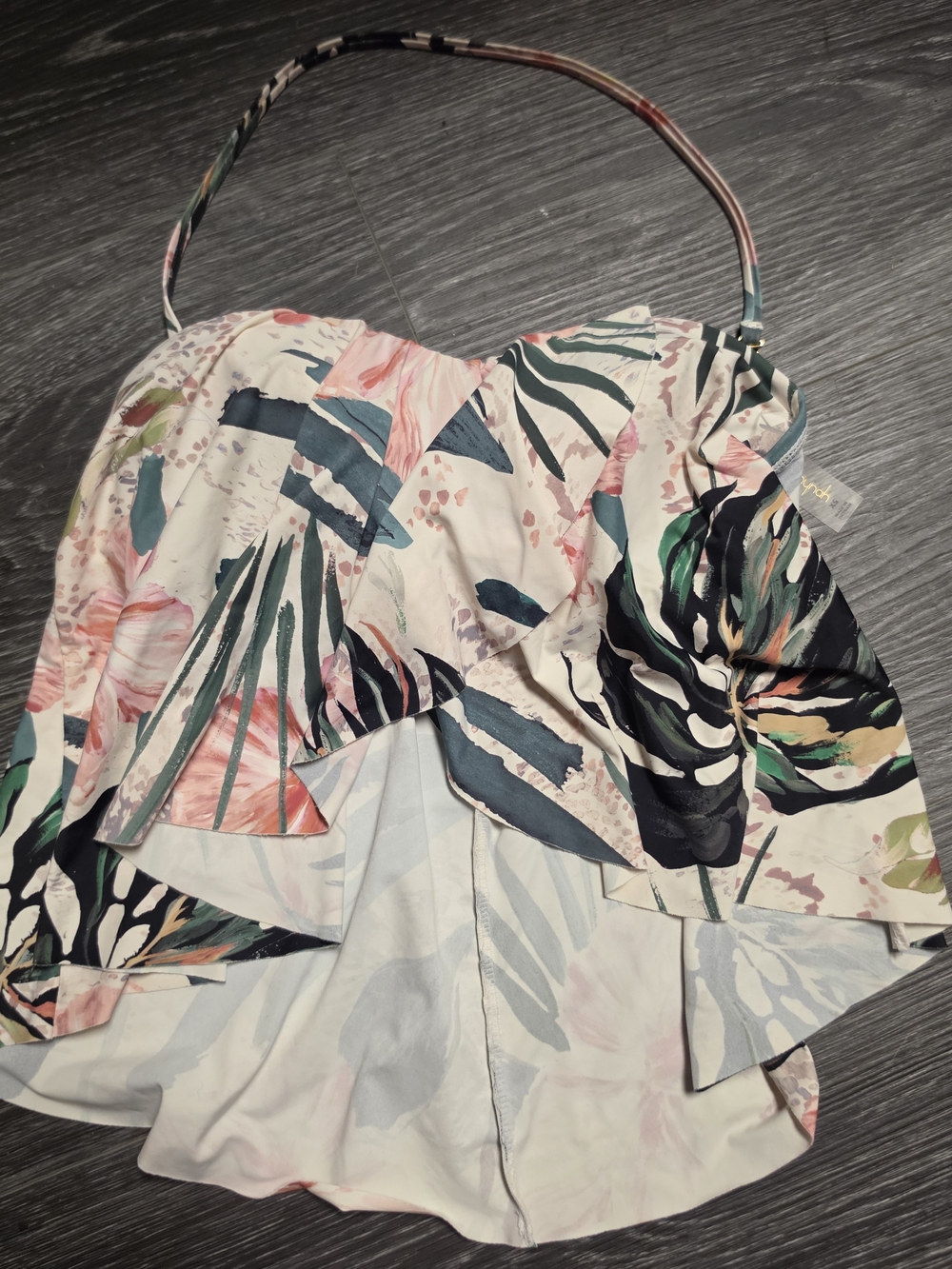 Tropical Floral Swim Camisole in White, Pink & Green - Picture 1 of 2